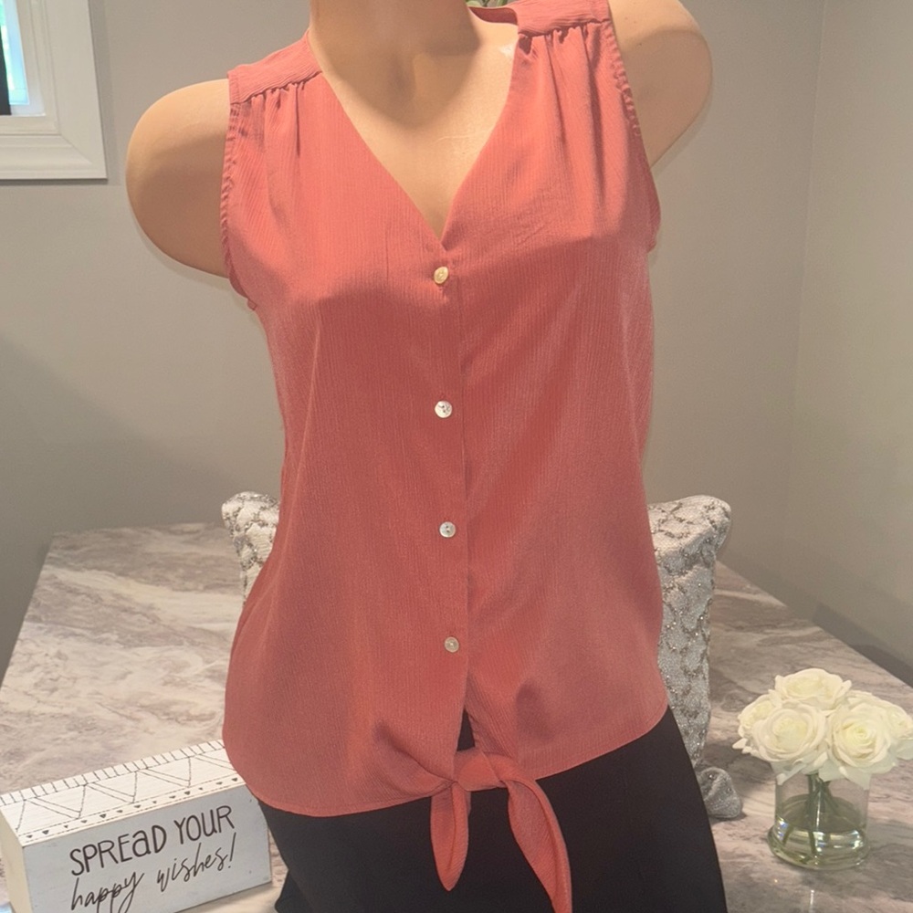 Nine West Pink Sleeveless Tie Front Blouse